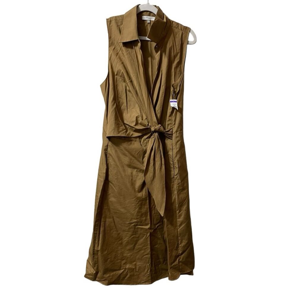 Vince Sleeveless Dress Tie Waist Wrap Shirtdress Size 10 Quiet Luxury Safari - Picture 4 of 9